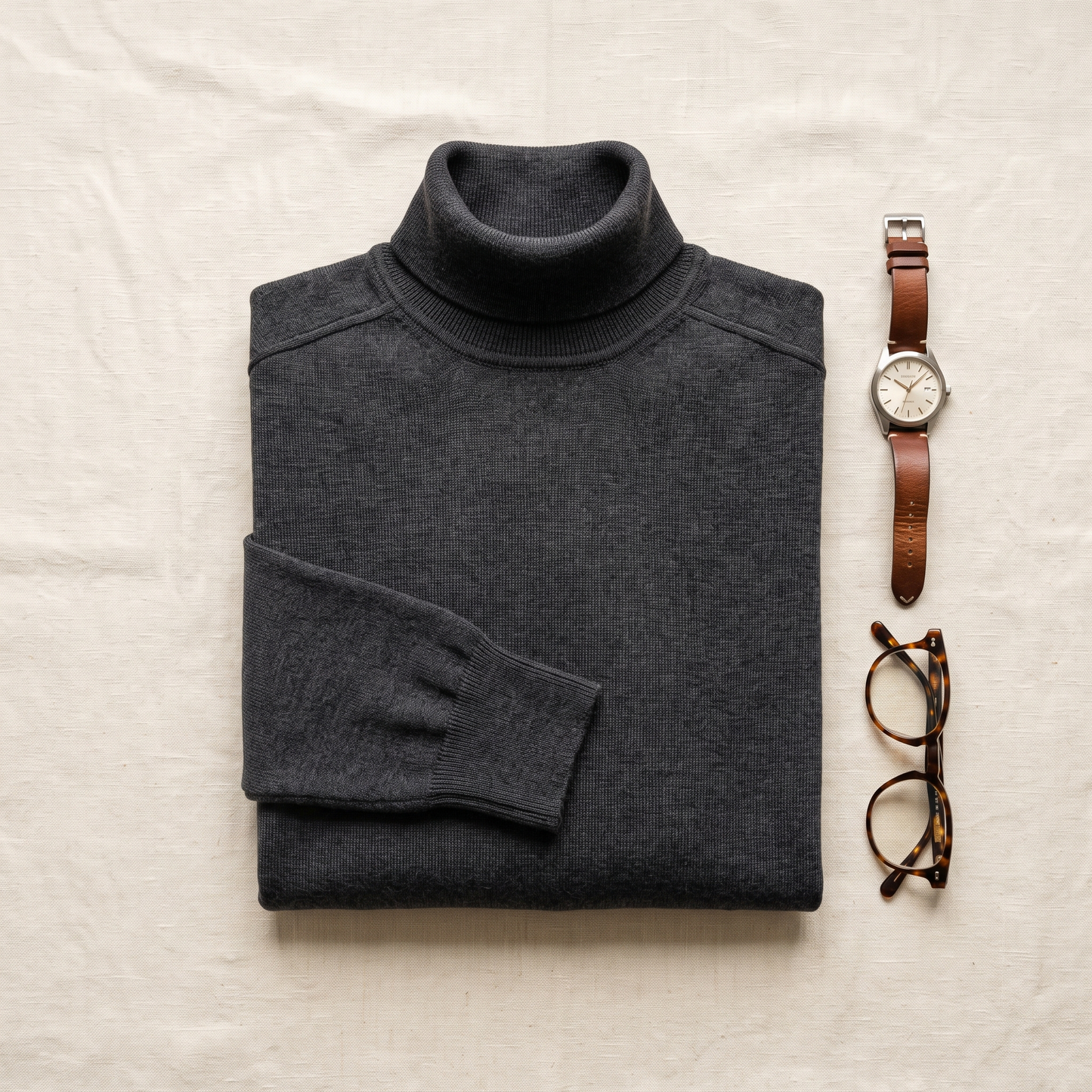 Dalton Turtleneck Knit - styled flat lay