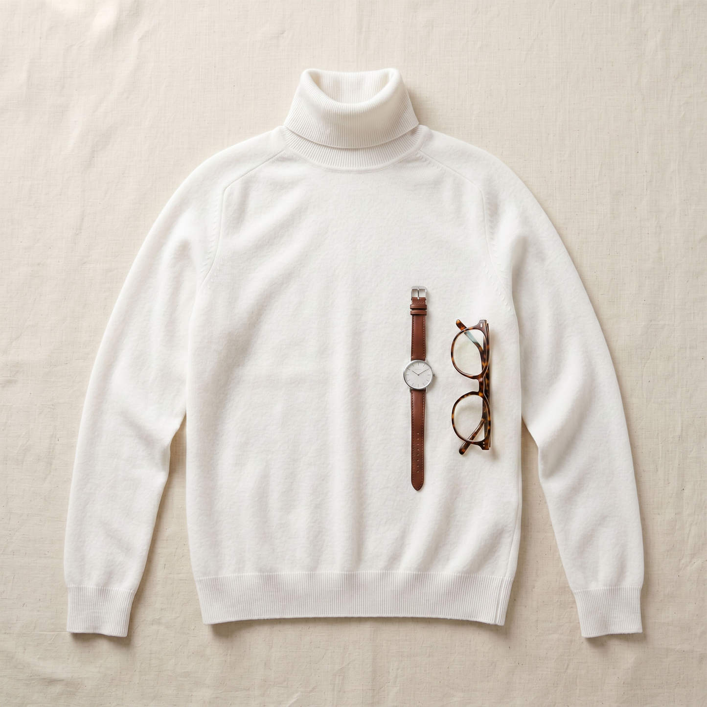 Camille Cashmere Turtleneck - styled flat lay