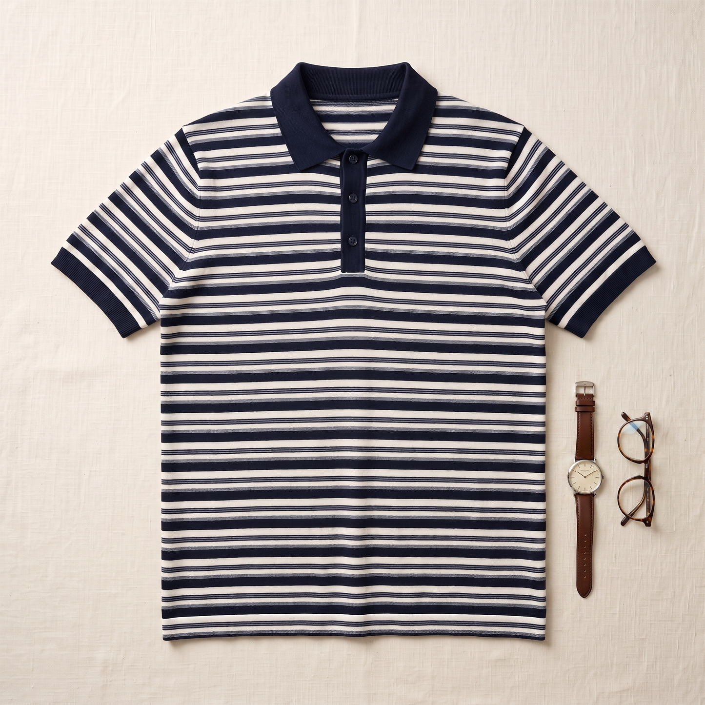Marina Striped Knit Polo - styled flat lay