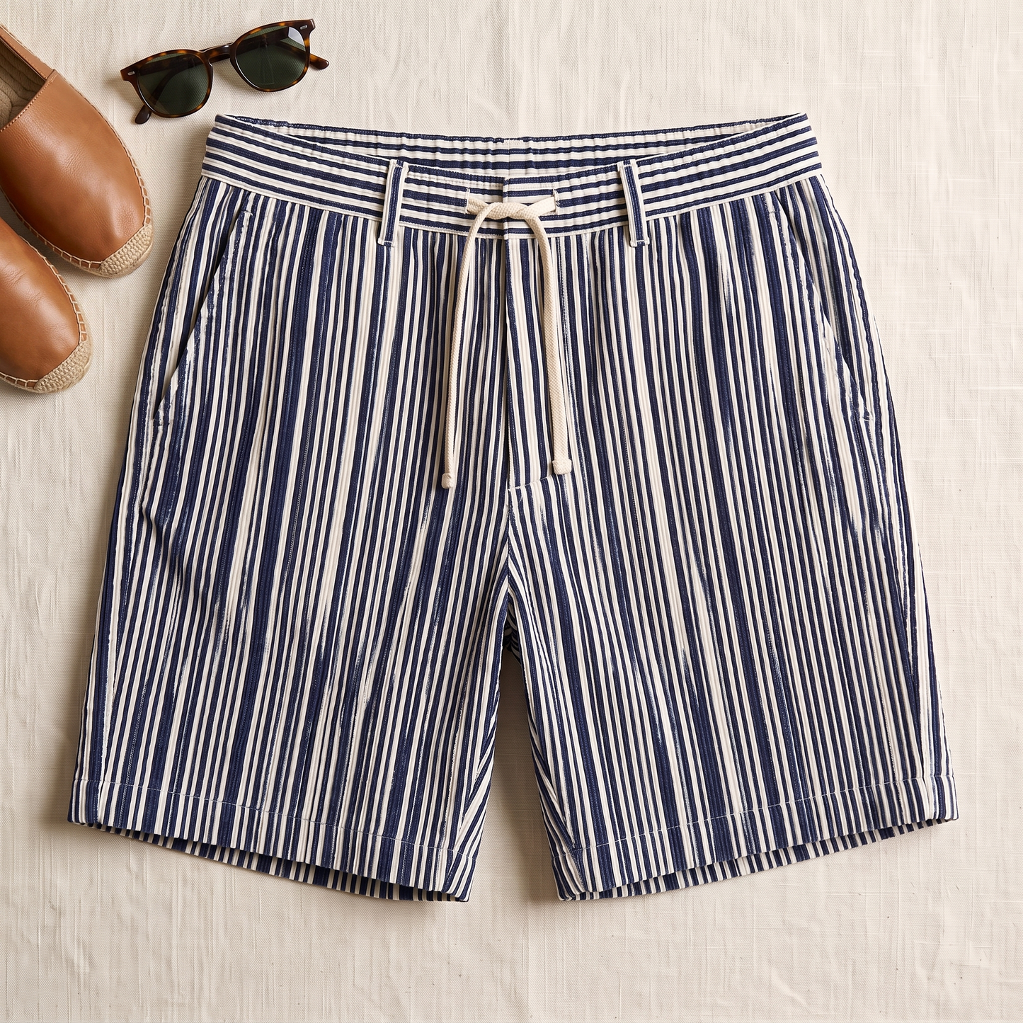Venice Striped Cord Shorts - styled flat lay