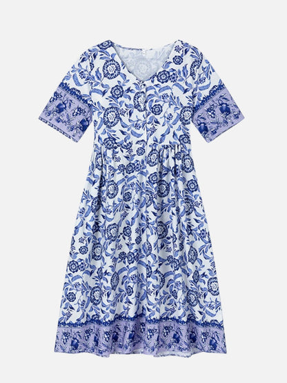 Women’s Floral V-Neck Midi Dress – Relaxed Summer Elegance