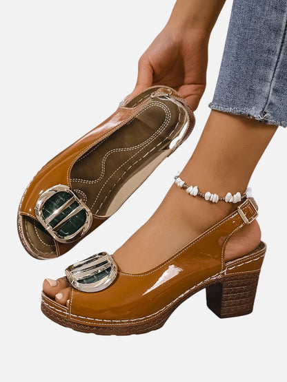 Women’s Comfort Strap Heels – Glossy Leather Look Style
