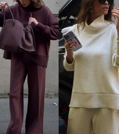 Elowen Two-Piece Knit Set in Deep Burgundy Brown