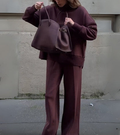 Elowen Two-Piece Knit Set in Deep Burgundy Brown