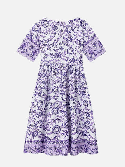 Women’s Floral V-Neck Midi Dress – Relaxed Summer Elegance