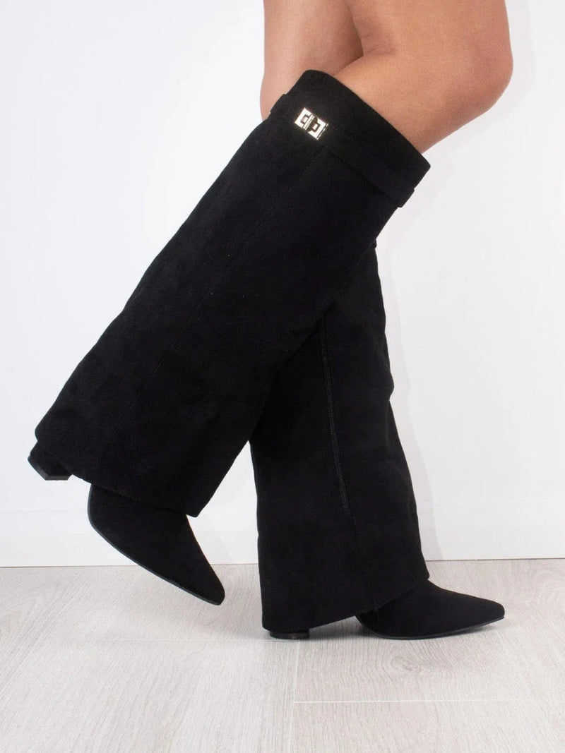 Women’s Suede Fold-Over Boots - Golden Detail