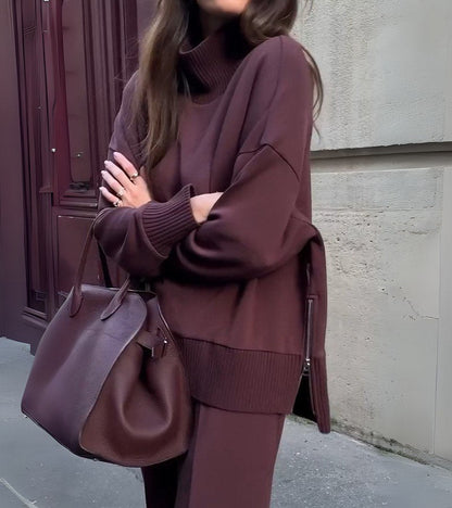 Elowen Two-Piece Knit Set in Deep Burgundy Brown