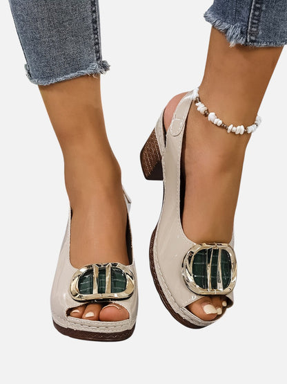 Women’s Comfort Strap Heels – Glossy Leather Look Style