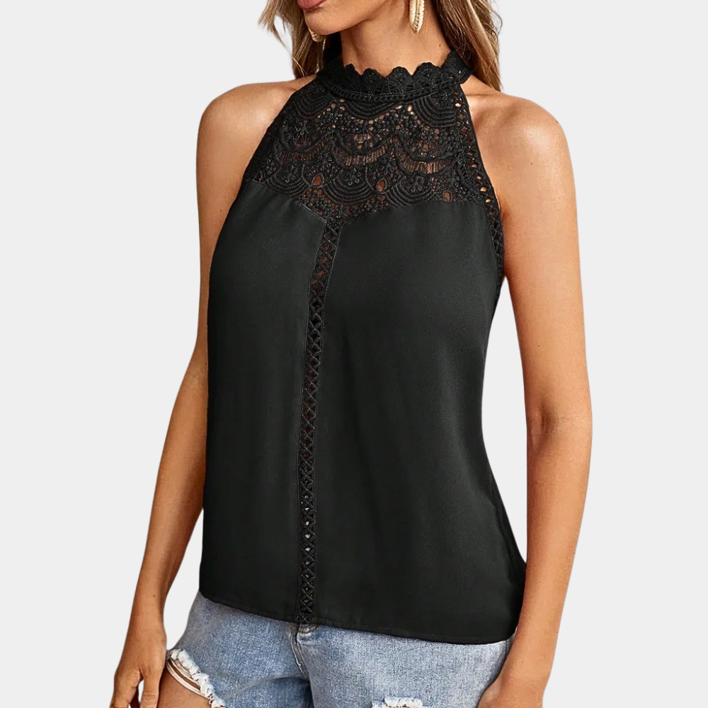Elowyn Lace Mock-Neck Sleeveless Top