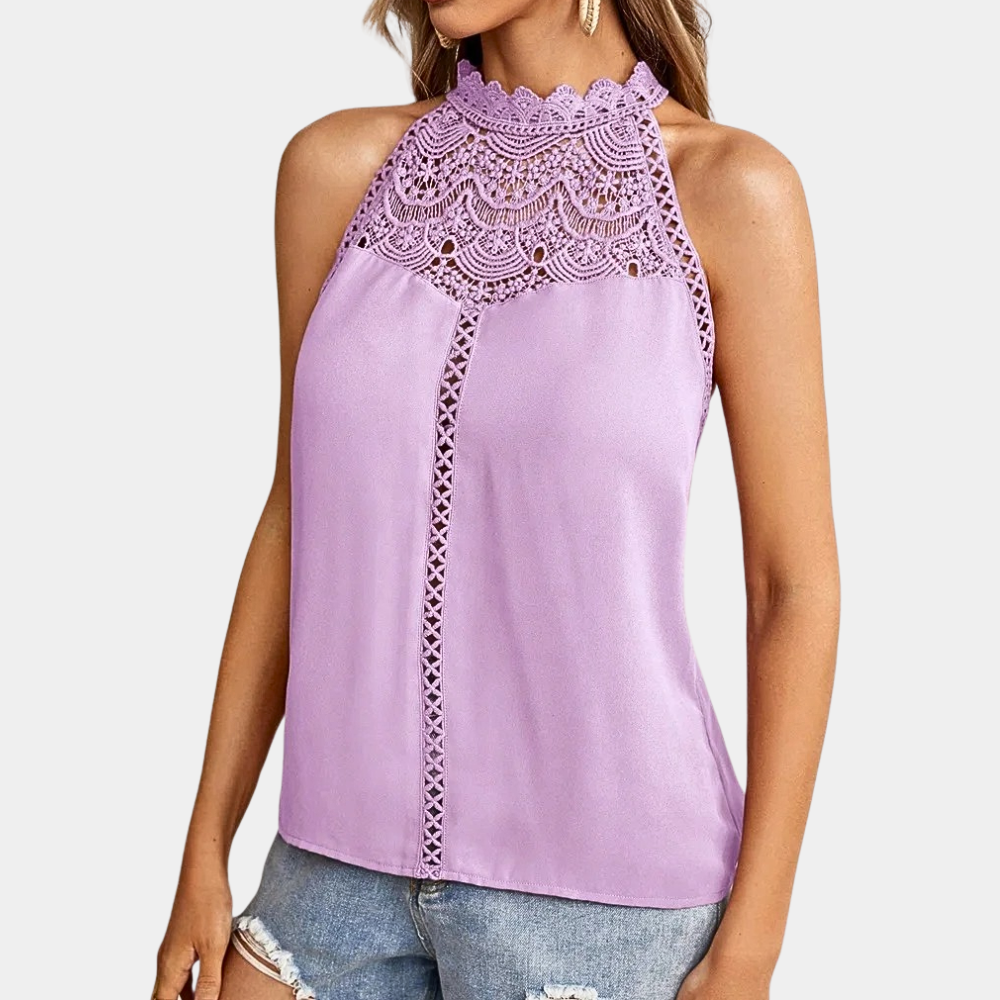 Elowyn Lace Mock-Neck Sleeveless Top