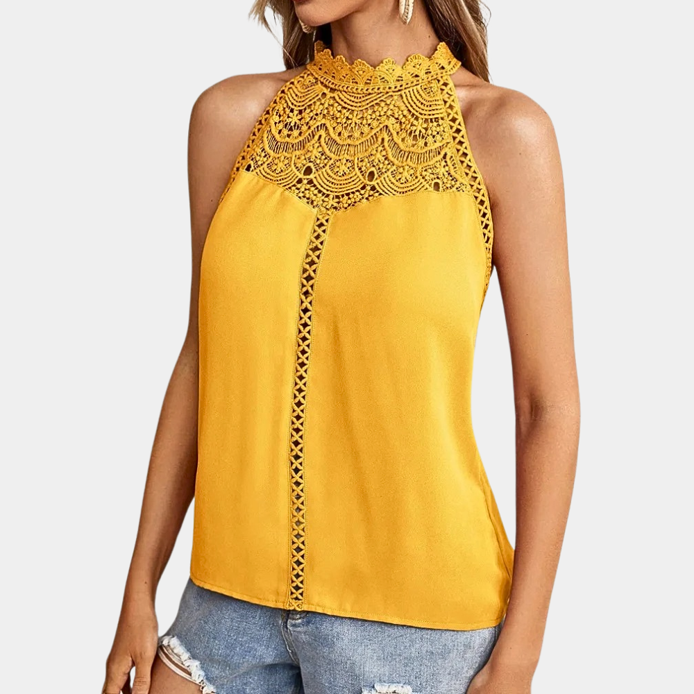 Elowyn Lace Mock-Neck Sleeveless Top