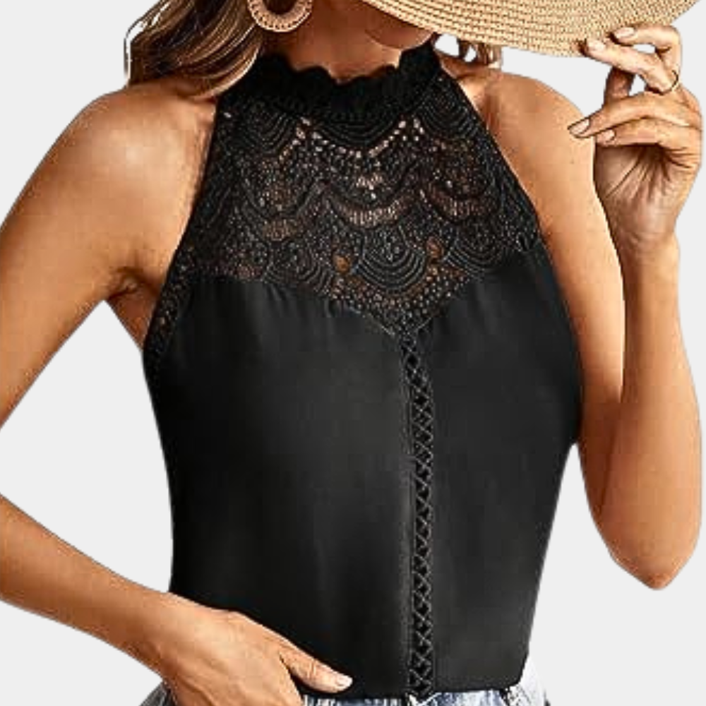 Elowyn Lace Mock-Neck Sleeveless Top