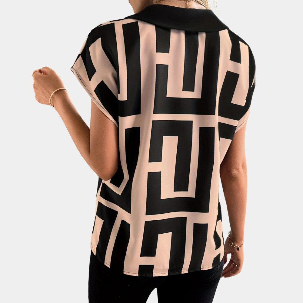 Velora Geometric V-Neck Blouse