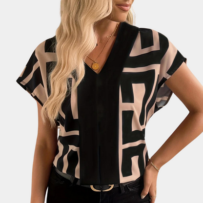Velora Geometric V-Neck Blouse