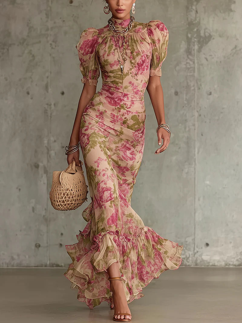 Patricia Elegant Floral Maxi Dress with Sleeves for Women