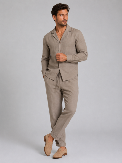 Men’s Linen Style Shirt & Trousers Set – Relaxed Tailored Fit