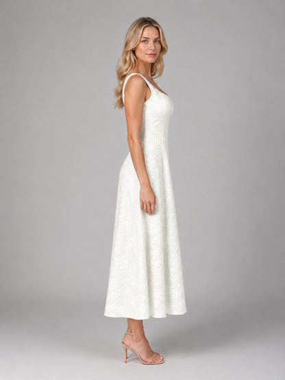 Women's Floral Jacquard Midi Dress – Wedding Guest Occasion