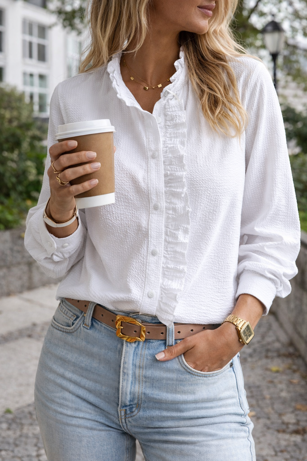 Harper Women Ruffle Detail Button Blouse