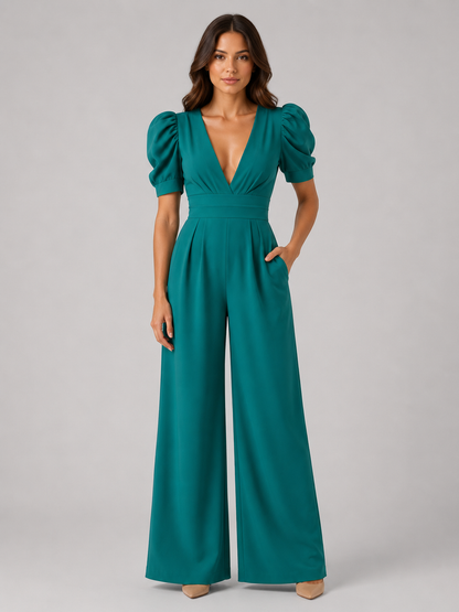 Women's Puff Sleeve Wide Leg Jumpsuit – Tailored Formal Style