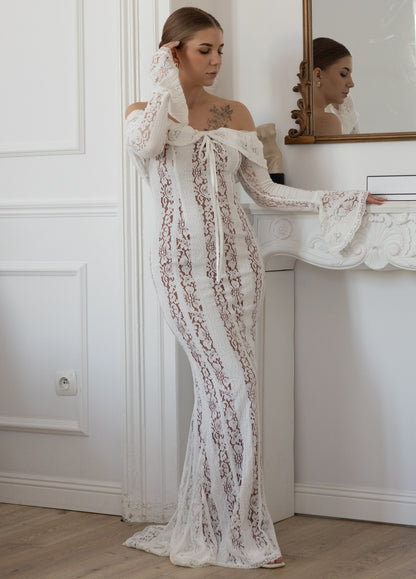 Arielle Elegant Lace White Maxi Dress
