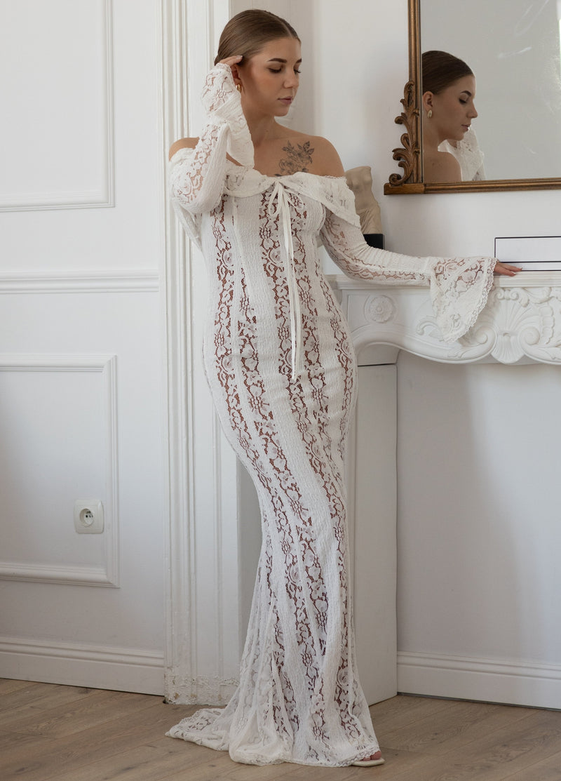 Arielle Elegant Lace White Maxi Dress
