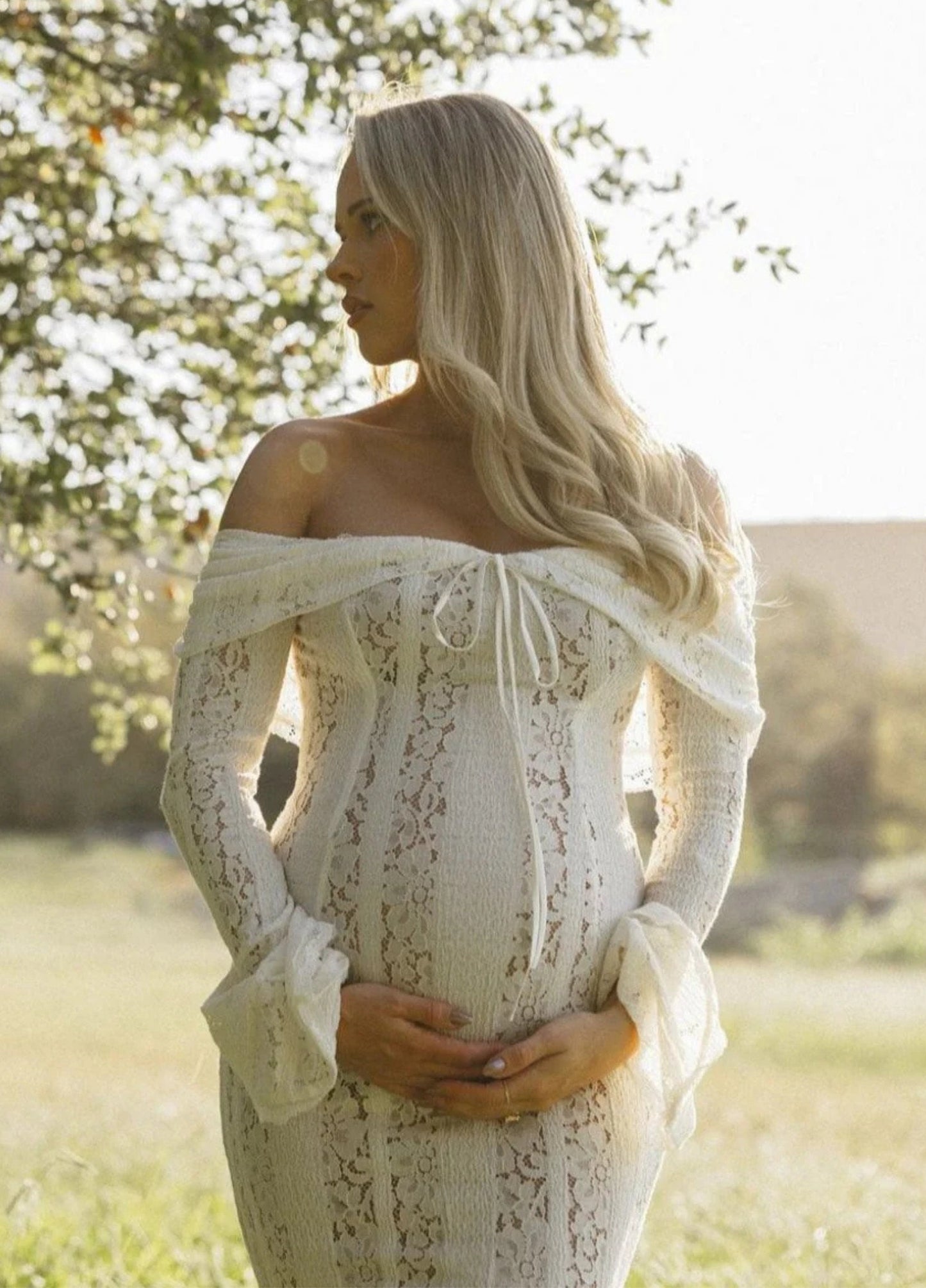 Arielle Elegant Lace White Maxi Dress
