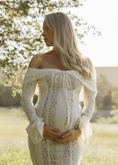 Arielle Elegant Lace White Maxi Dress