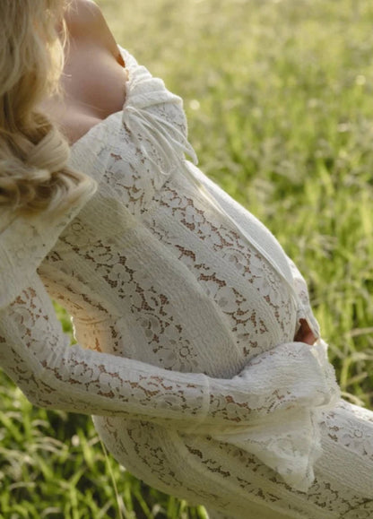 Arielle Elegant Lace White Maxi Dress