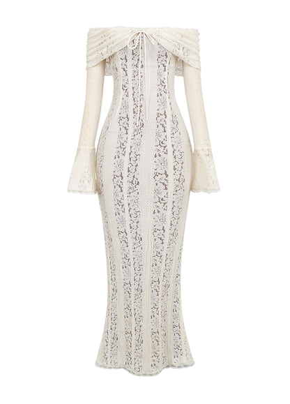 Arielle Elegant Lace White Maxi Dress