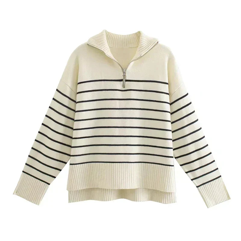 Lucia Striped Half-Zip Knit Sweater