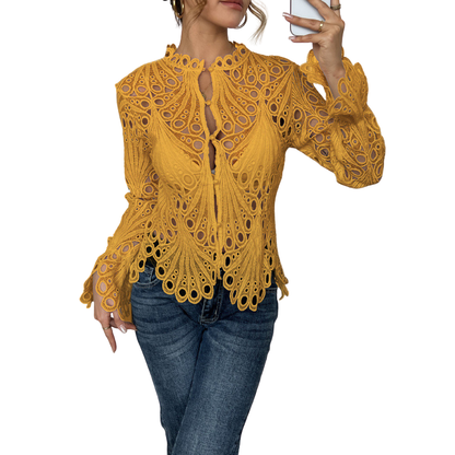 Ella Lace Cutwork Tie-Front Blouse