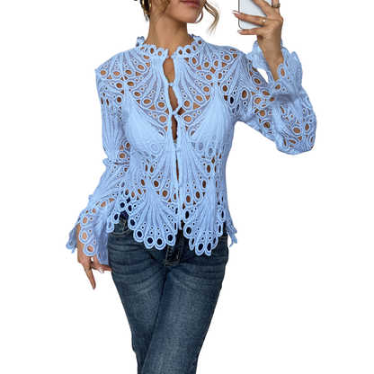 Ella Lace Cutwork Tie-Front Blouse