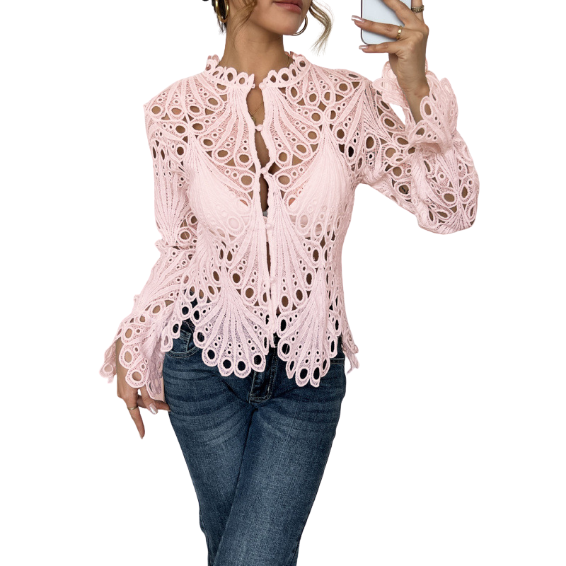 Ella Lace Cutwork Tie-Front Blouse