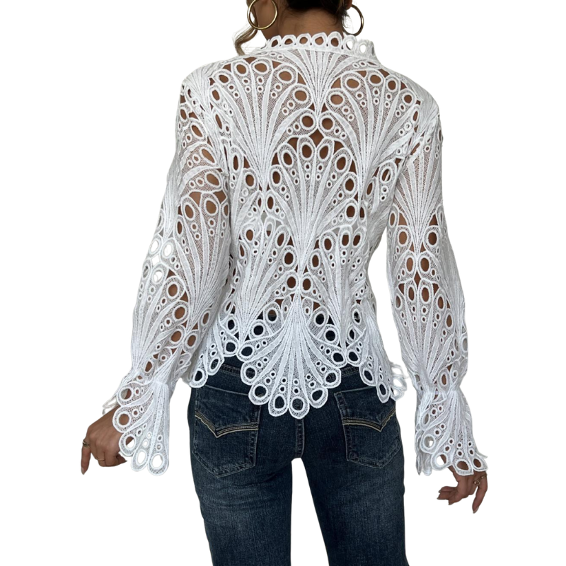Ella Lace Cutwork Tie-Front Blouse