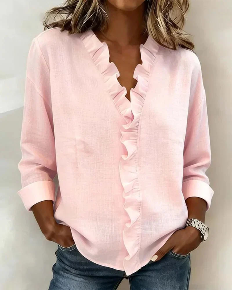 Livia Elegant Ruffled V-Neck Women's Blouse