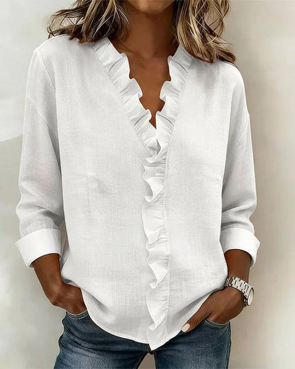 Livia Elegant Ruffled V-Neck Women's Blouse