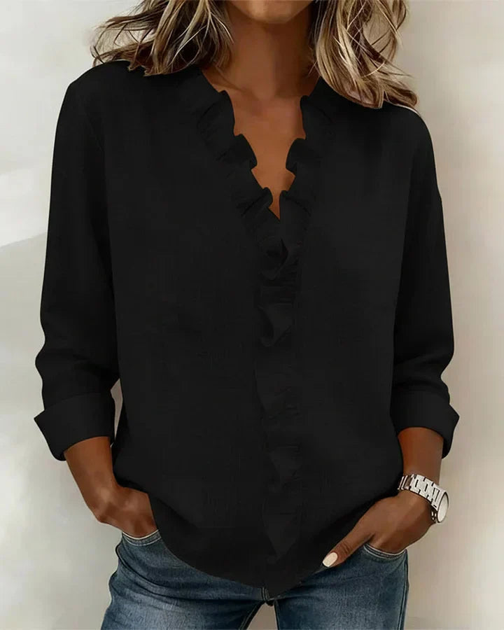 Livia Elegant Ruffled V-Neck Women's Blouse