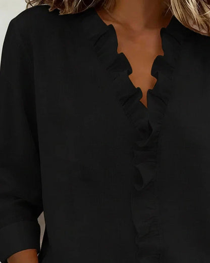 Livia Elegant Ruffled V-Neck Women's Blouse
