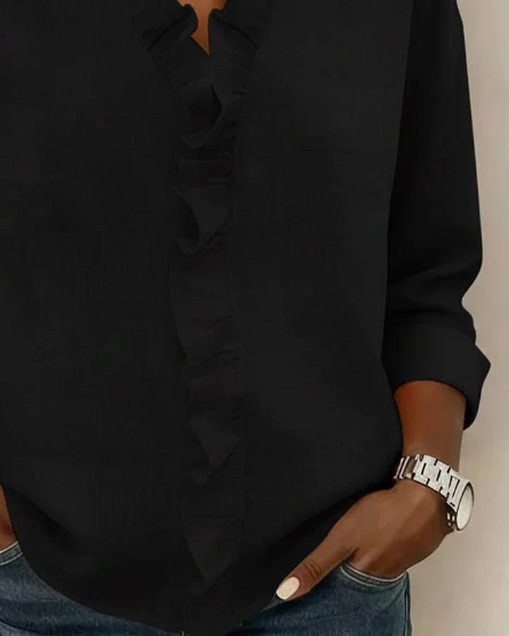 Livia Elegant Ruffled V-Neck Women's Blouse