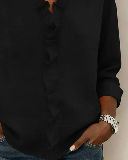 Livia Elegant Ruffled V-Neck Women's Blouse