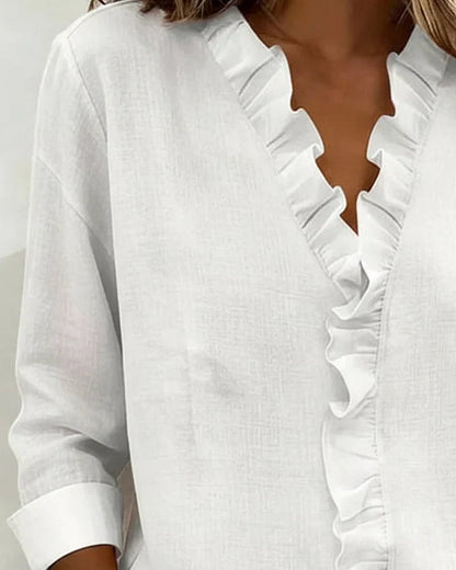 Livia Elegant Ruffled V-Neck Women's Blouse