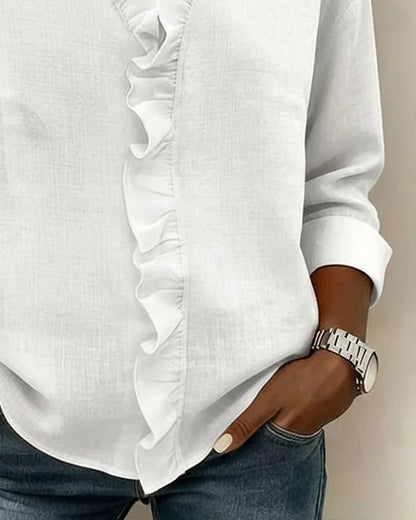 Livia Elegant Ruffled V-Neck Women's Blouse