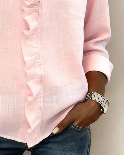 Livia Elegant Ruffled V-Neck Women's Blouse