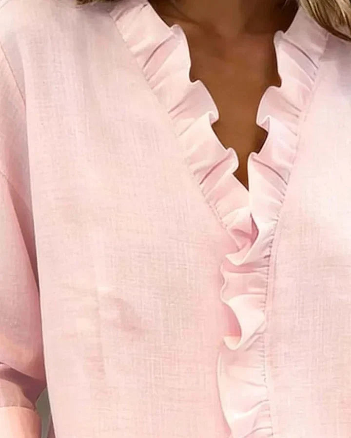 Livia Elegant Ruffled V-Neck Women's Blouse
