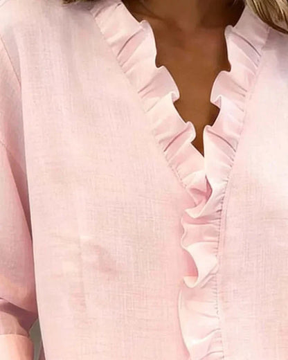 Livia Elegant Ruffled V-Neck Women's Blouse