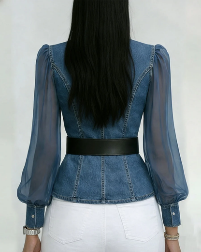 Livia Elegant Wrap-Around Women's Top with Chiffon Sleeves