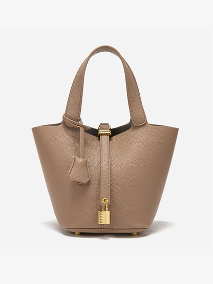 Women’s Leather Bucket Bag – Gold Details Classic Style
