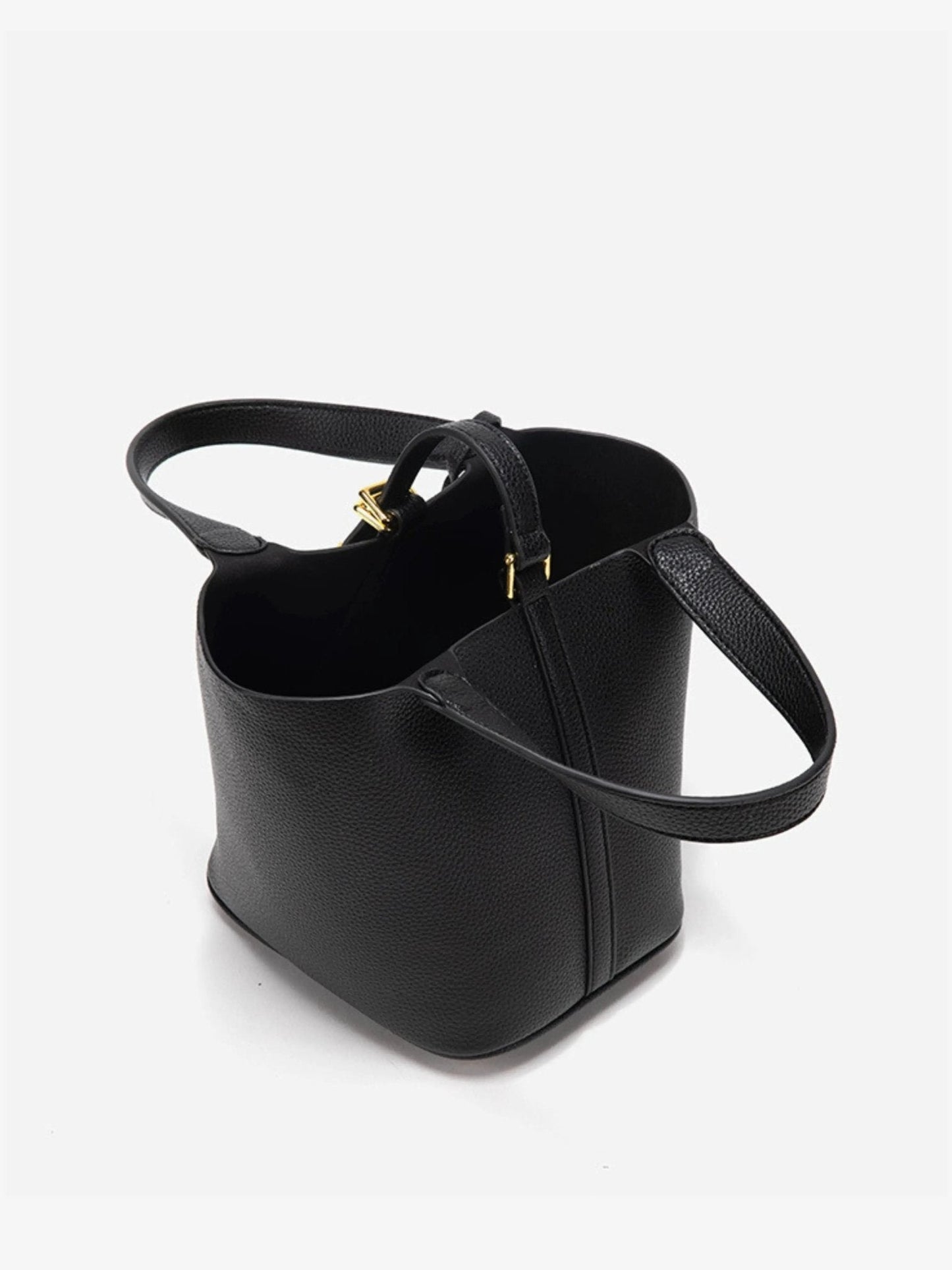 Women’s Leather Bucket Bag – Gold Details Classic Style