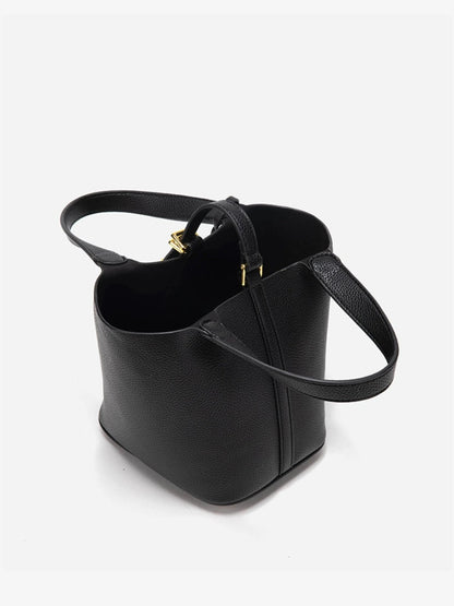 Women’s Leather Bucket Bag – Gold Details Classic Style