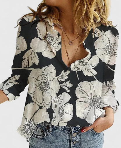 Evelyn Romantic Botanical V-Neck Floral Blouse